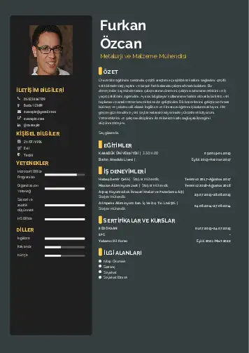 Metalürji Ve Malzeme Mühendisliği Cv Örnekleri cv indir